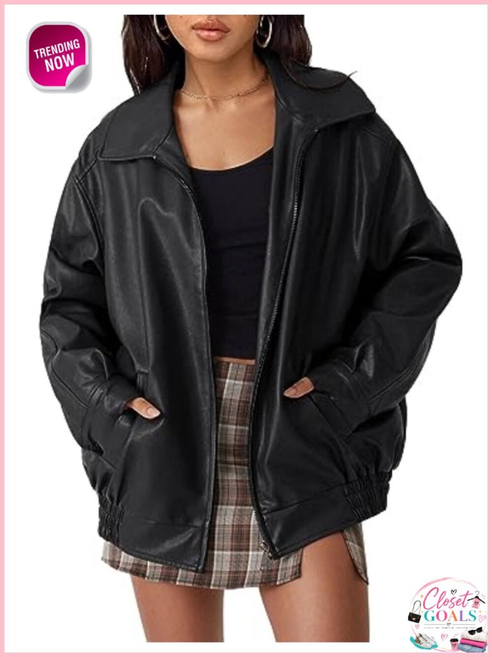 Oversized Faux Leather Moto Jacket Vegan Biker Fall Winter